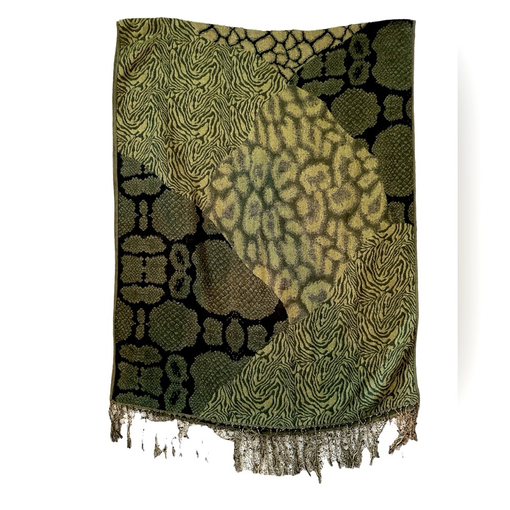 Accessory Street - Womens Abstract Animal Print Wrap Scarf - Black/ Gold 70x27”